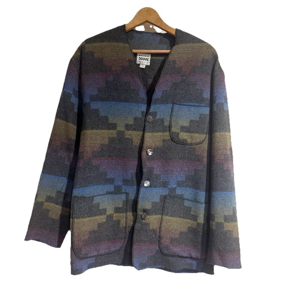 Wallace MUROYA Jacket Men Small Jacquard Button Down Wool Blend Vintage